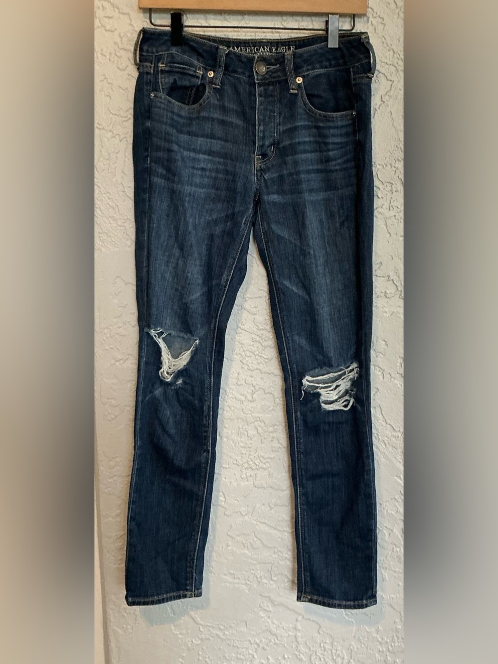 American Eagle Outfitters Dark Blue Distressed Tomgirl Skinny Jeans
